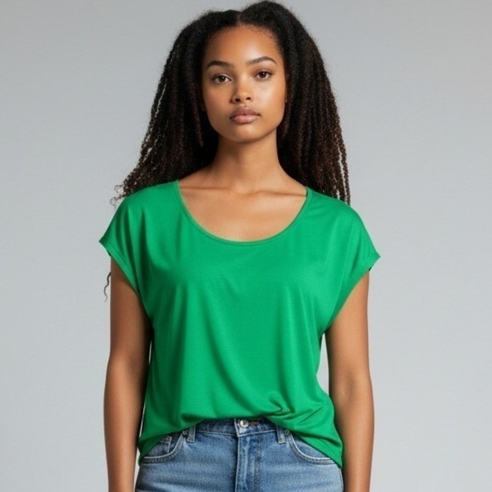 Green Envelope Los Angeles Women Green Cap Sleeve Scoop Neck Relaxed Top Large